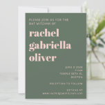 Bold Typography Modern roze Green Bat Mitzvah Kaart<br><div class="desc">Bold Typography Blush roze and Forest Green Simple Bat Mitzvah Invitation</div>