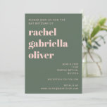 Bold Typography Modern roze Green Bat Mitzvah Kaart<br><div class="desc">Bold Typography Blush roze and Forest Green Simple Bat Mitzvah Invitation</div>