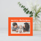 Bold Typography Oranje Merry Kerstfoto Feestdagenkaart (Staand voorkant)