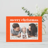Bold Typography Oranje Merry Kerstfoto Feestdagenkaart (Staand voorkant)