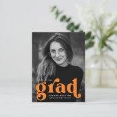 Bold Typography Oranje Photo Graduparty Uitnodiging Briefkaart (Staand voorkant)