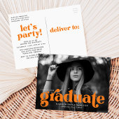Bold Typography Oranje Photo Graduparty Uitnodiging Briefkaart