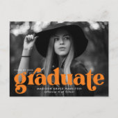 Bold Typography Oranje Photo Graduparty Uitnodiging Briefkaart (Voorkant)