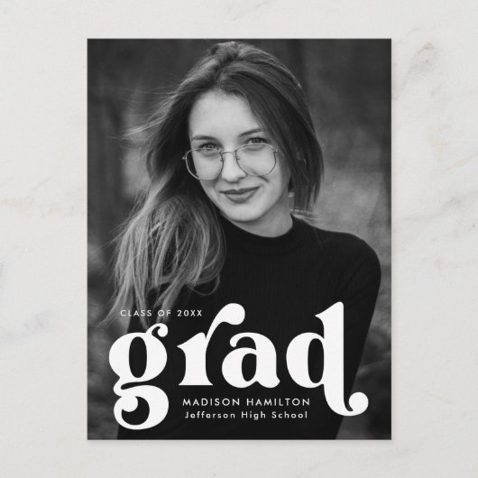 Bold Typography Photo Graduparty Uitnodiging Briefkaart (Voorkant)