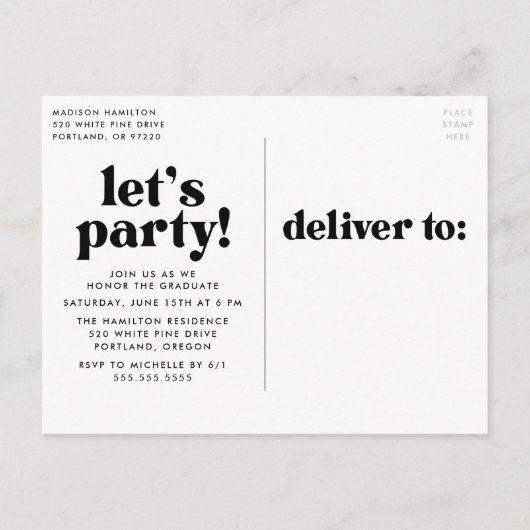 Bold Typography Photo Graduparty Uitnodiging Briefkaart (Achterkant)