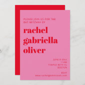 Bold Typography Pink and Red Modern Bat Mitzvah Kaart (Voorkant / Achterkant)
