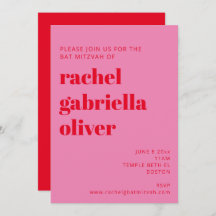 Bold Typography Pink and Red Modern Bat Mitzvah