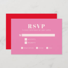 Bold Typography Pink and Red Modern Bat Mitzvah RSVP Kaartje