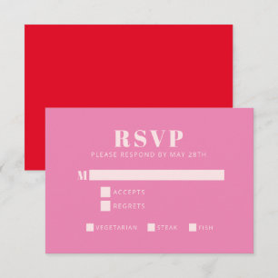 Bold Typography Pink and Red Modern Bat Mitzvah RSVP Kaartje