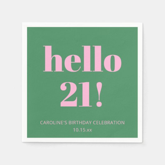 Bold Typography Pink Green Modern 21st Birthday  Servet (Voorkant)