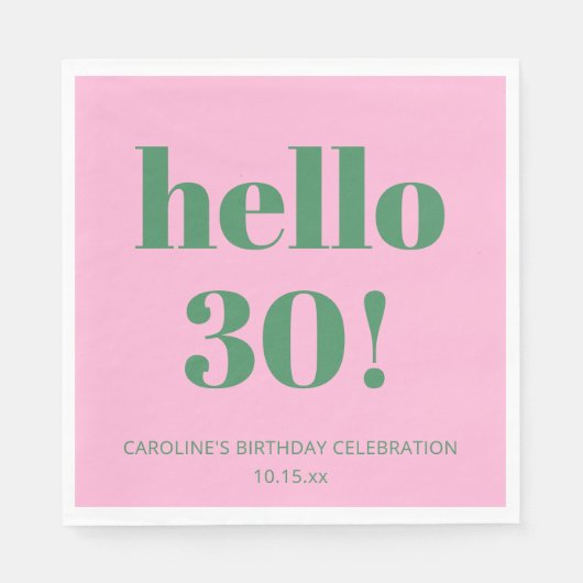 Bold Typography Pink Green Modern 30th Birthday  Servet (Voorkant)
