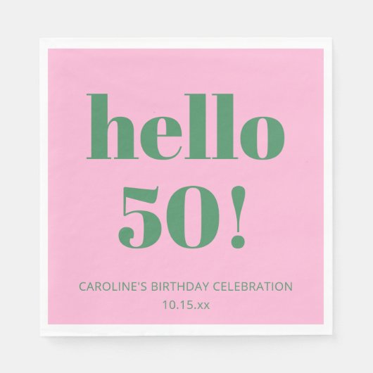 Bold Typography Pink Green Modern 50th Birthday  Servet (Voorkant)