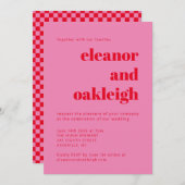 Bold Typography Pink Red Checkerboard Weddenschap Kaart (Voorkant / Achterkant)