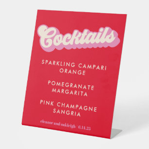 Bold Typography Pink Red Groovy Wedding Cocktails Reclamebord Met Voetstuk