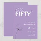 Bold Typography Purple White Elegant 50th Birthday Kaart (Voorkant / Achterkant)