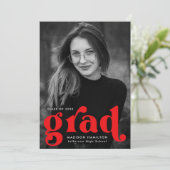 Bold Typography Red Photo Graduparty Kaart (Staand voorkant)