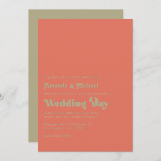 Bold Typography Rustic Terracotta en Sage Wedding Kaart (Voorkant / Achterkant)