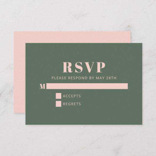 Bold Typography Simple roze Green Bat Mitzvah RSVP Kaartje (Voorkant / Achterkant)