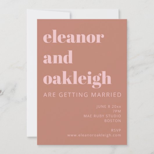 Bold Typography Terracotta Blush Modern Wedding Kaart (Voorkant)