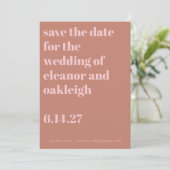 Bold Typography Terracotta Blush Modern Wedding Save The Date (Staand voorkant)