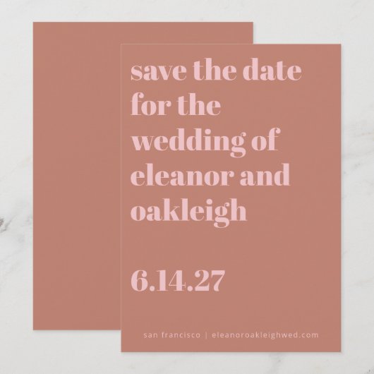 Bold Typography Terracotta Blush Modern Wedding Save The Date (Voorkant / Achterkant)