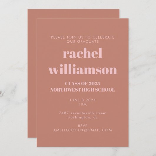 Bold Typography Terracotta Pink Graduation Party Kaart (Voorkant / Achterkant)