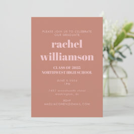 Bold Typography Terracotta Pink Graduation Party Kaart
