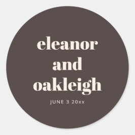 Bold Typography Warm Brown Modern Custom Wedding  Ronde Sticker