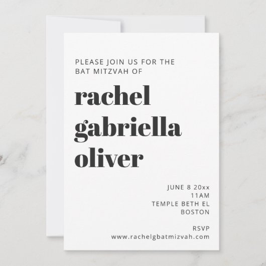 Bold Typography White Modern Bat Mitzvah Kaart (Voorkant)