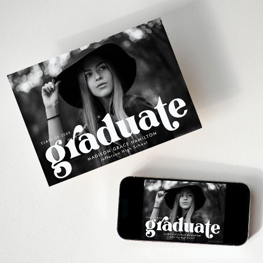 Bold Typography White Photo Afstuderen Aankondiging