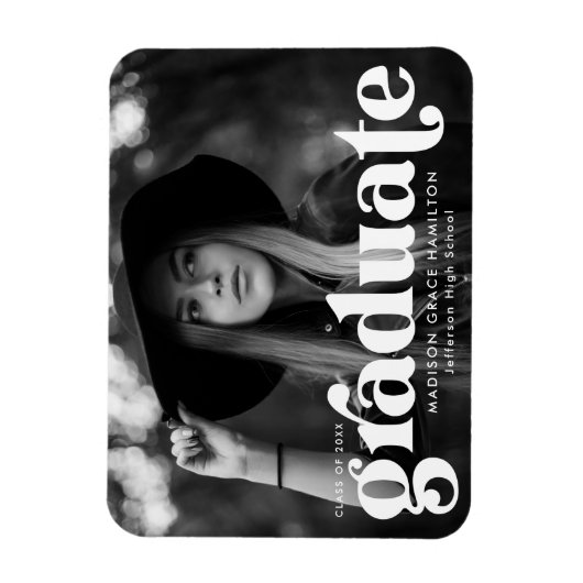 Bold Typography White Photo Afstuderen Magneet (Verticaal)