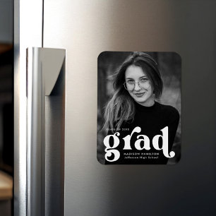 Bold Typography White Photo Afstuderen Magneet