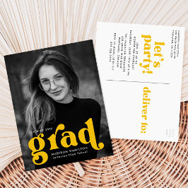 Bold Typography Yellow Photo Graduparty Uitnodiging Briefkaart