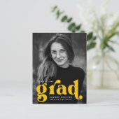 Bold Typography Yellow Photo Graduparty Uitnodiging Briefkaart (Staand voorkant)