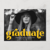 Bold Typography Yellow Photo Graduparty Uitnodiging Briefkaart (Voorkant)
