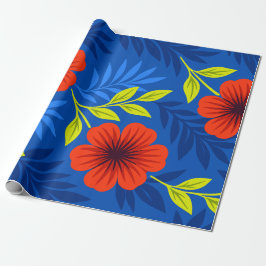 Bold Vermilion Red Florals with Elegant Leaves Cadeaupapier