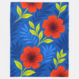 Bold Vermilion Red Florals with Elegant Leaves Fleece Deken