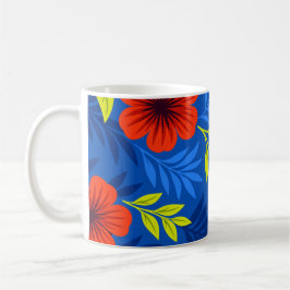 Bold Vermilion Red Florals with Elegant Leaves Koffiemok