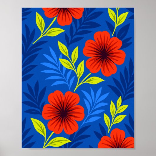 Bold Vermilion Red Florals with Elegant Leaves Poster (Voorkant)