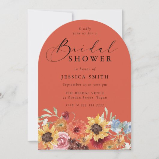 Bold Vibrant Floral Modern Arch Bridal Shower Kaart (Voorkant)