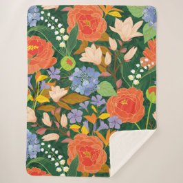 Bold Vintage Garden Floral Pattern Sherpa Blanket Deken