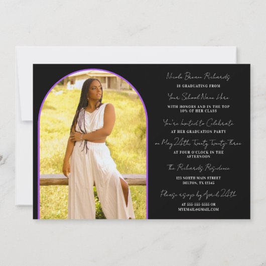 Bold Violet Black Typografie Foto Afstuderen Kaart (Achterkant)