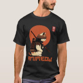 Bold warrior cat in classic samurai armor Japanese T-shirt (Voorkant)
