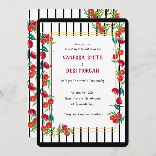 Bold Watercolor Pomegranate Wedding Invitations Kaart (Voorkant / Achterkant)