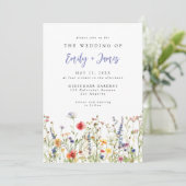 Bold Watercolor Spring Wildflower QR Code Wedding Kaart (Staand voorkant)