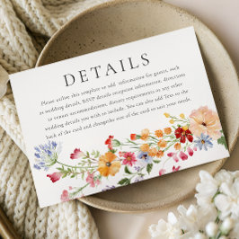 Bold Watercolor Wildflowers Wedding Details Informatiekaartje