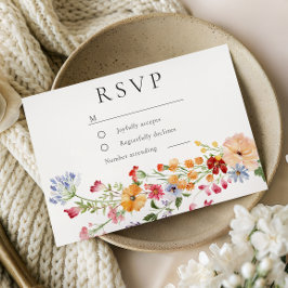 Bold Watercolor Wildflowers Wedding RSVP Kaartje
