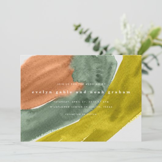 Bold Waterverf Earth Tone Huwelijksuitnodiging Save The Date (Staand voorkant)