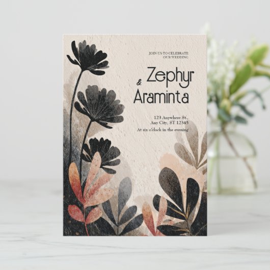 Bold Waterverf Foliage Wedding Kaart (Staand voorkant)