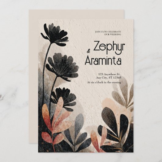 Bold Waterverf Foliage Wedding Kaart (Voorkant / Achterkant)